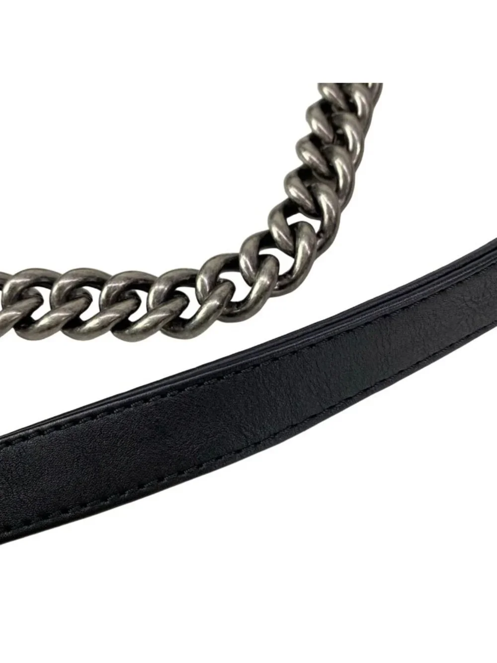 Chanel Shoulder Bag Boy Black Chain Vintage Silver Leather